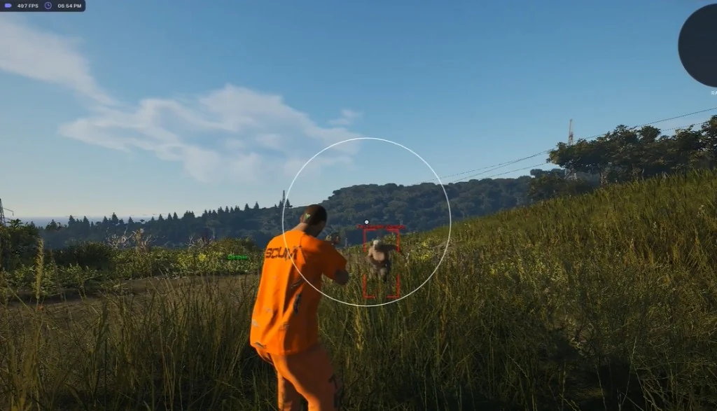 SCUM Cheats player ESP — FOV circle, entity boxes, and vehicle labels in-game